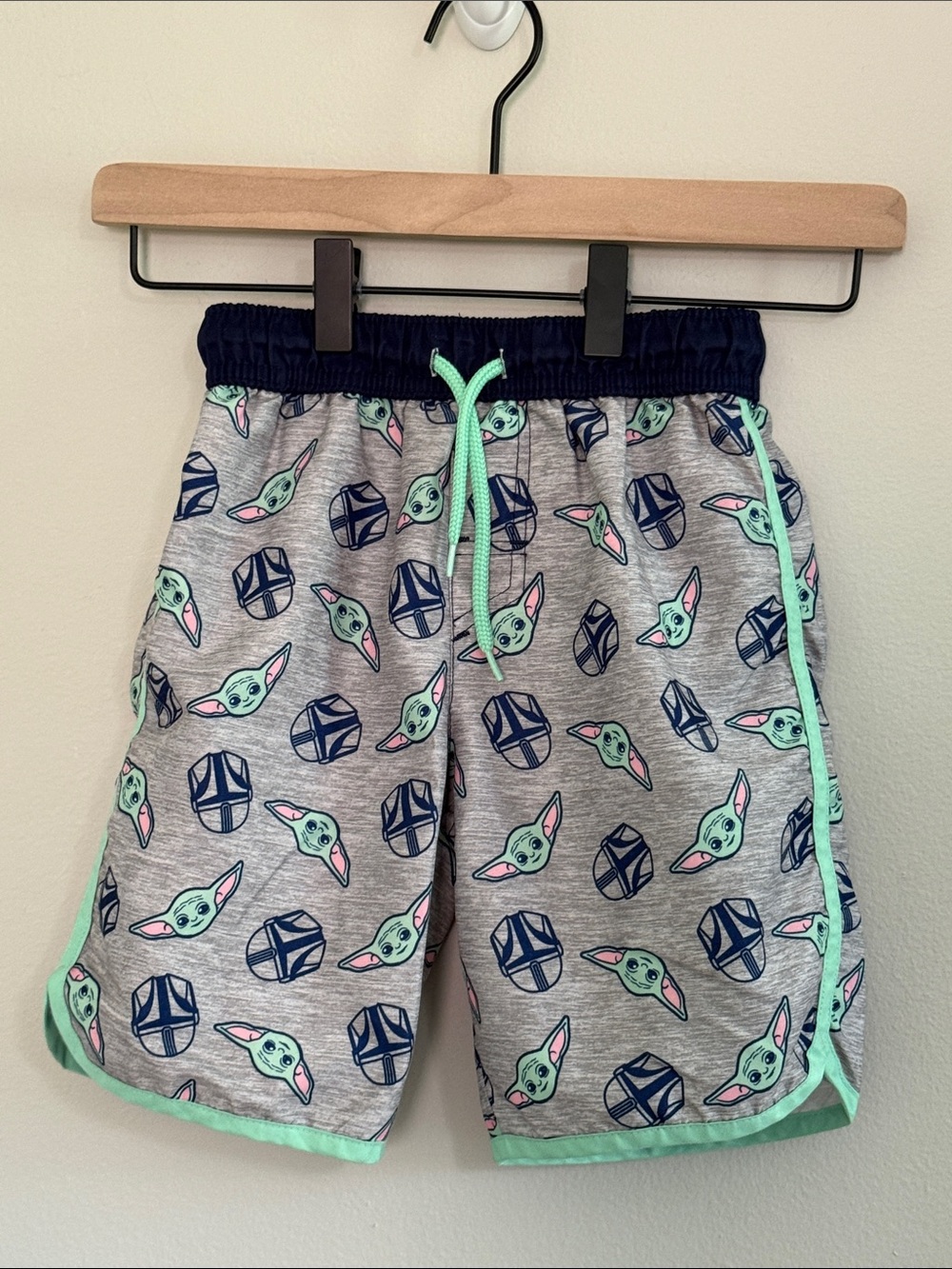 Star Wars Gray Swim Trunks with Mint Trim and Navy Waistband